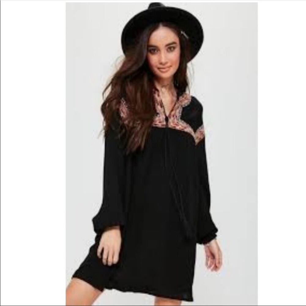 Missguided Embroidered Yoke Cheesecloth Dress